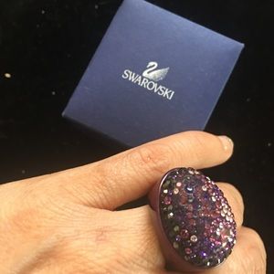 Swarovski Bk purple crystals ring size 6 new w box